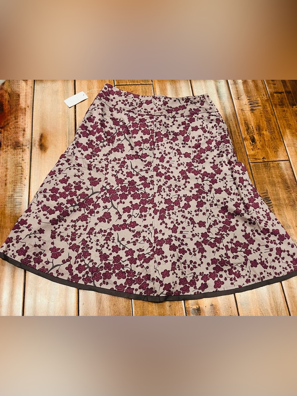 RW&CO. Taupe A-Line Skirt with Plum Floral Print